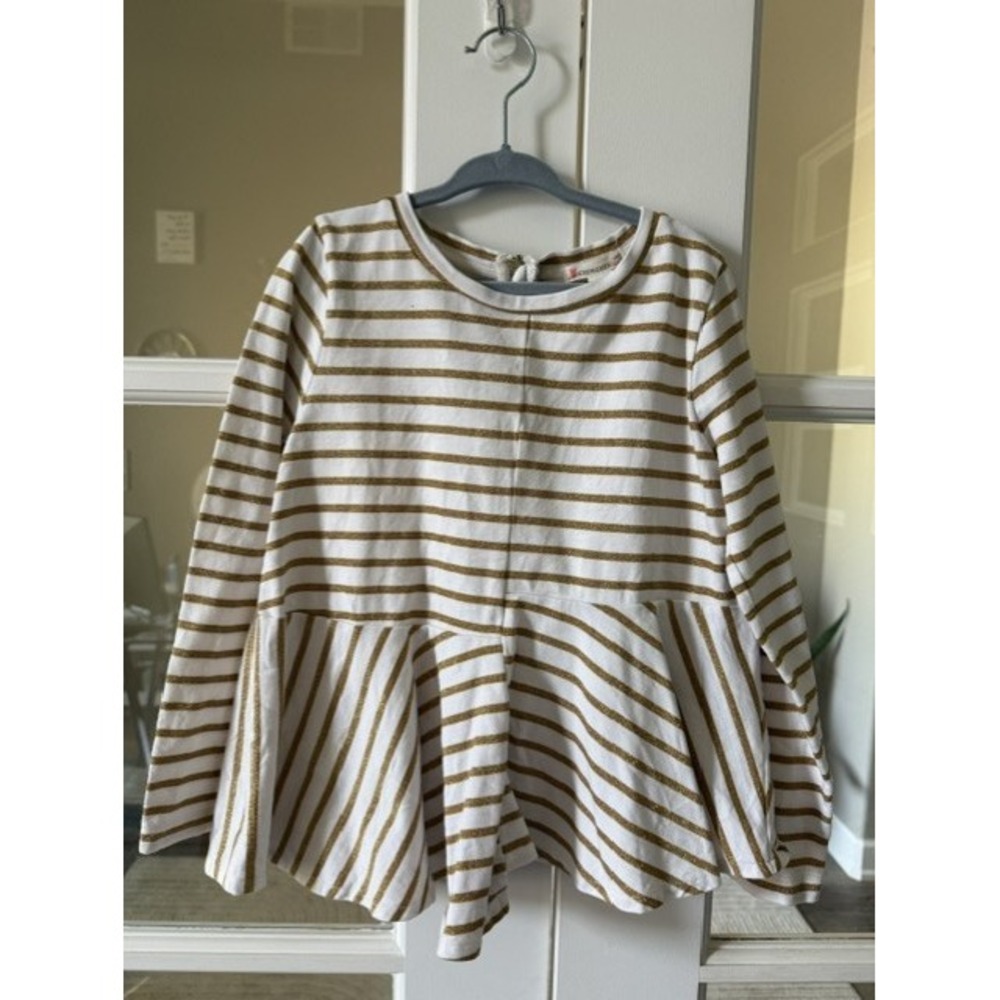 Crewcuts J.Crew Kids Gold Metallic Striped Peplum Long Sleeve Top